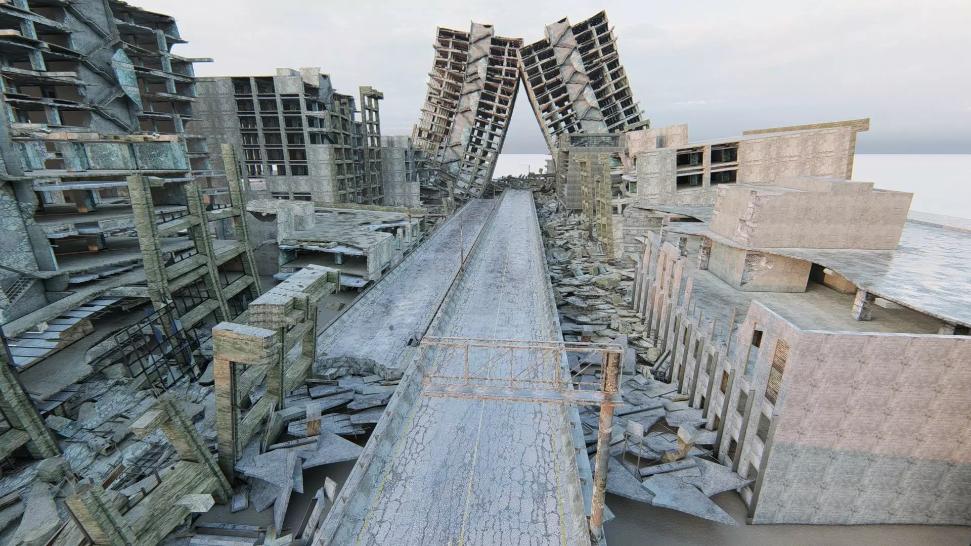 Ruined City Destroyed Cityscape 3D model_0