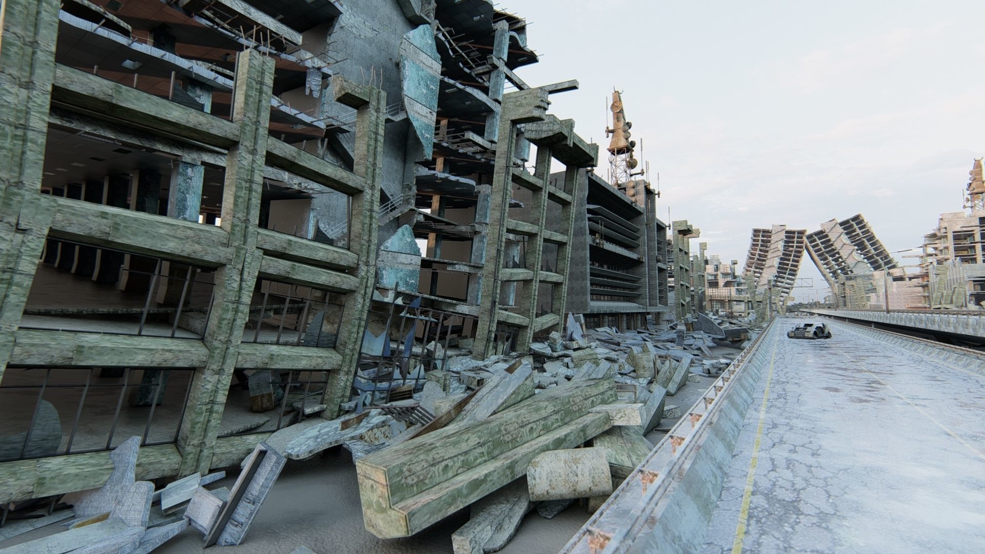 Ruined City Destroyed Cityscape 3D model_24