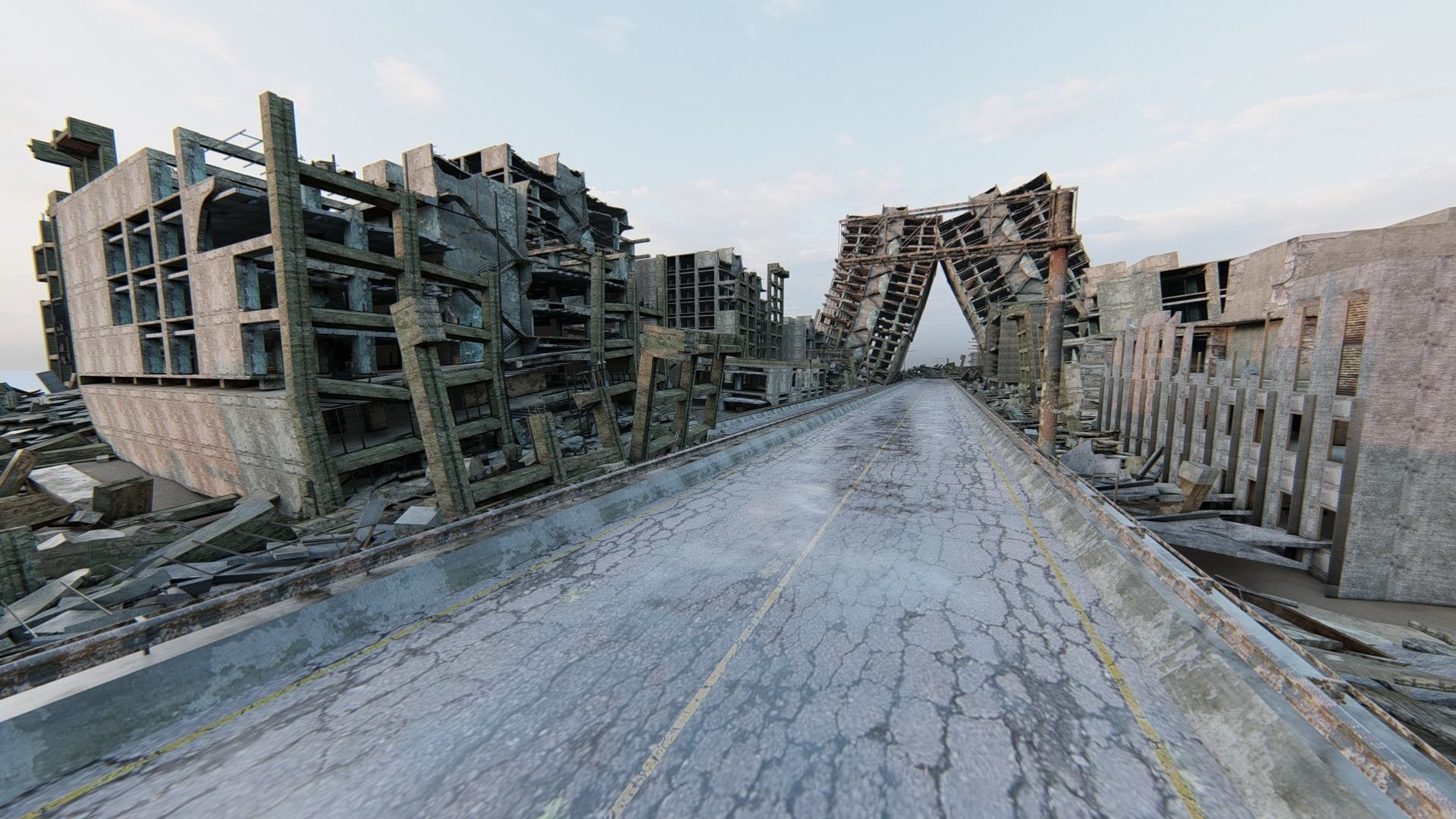 Ruined City Destroyed Cityscape 3D model_21