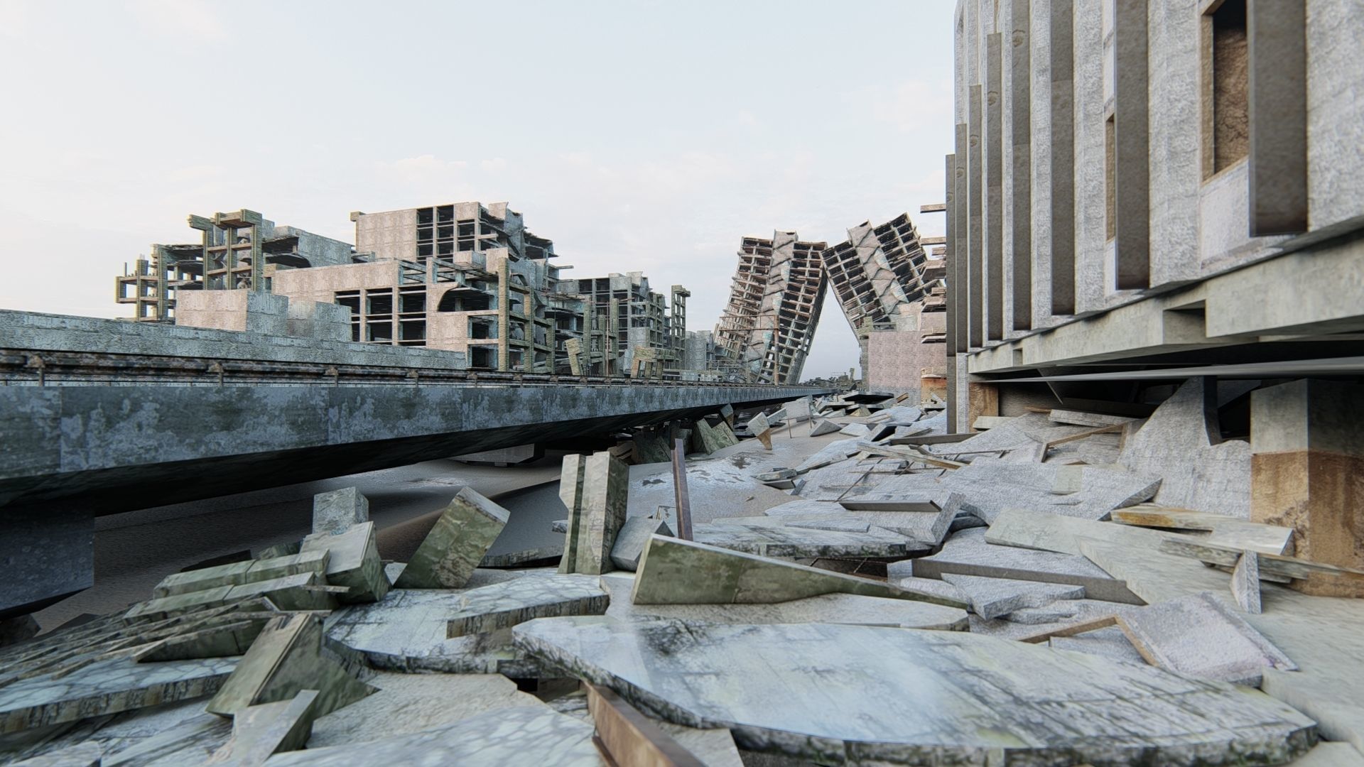 Ruined City Destroyed Cityscape 3D model_19