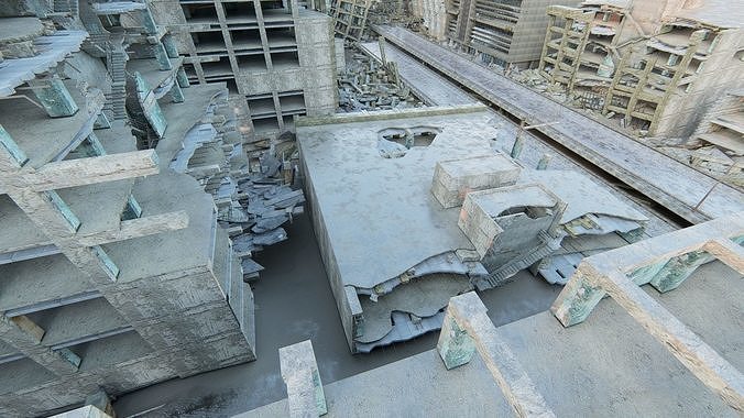 Ruined City Destroyed Cityscape 3D model 4