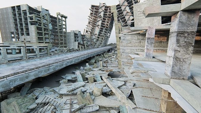 Ruined City Destroyed Cityscape 3D model 2