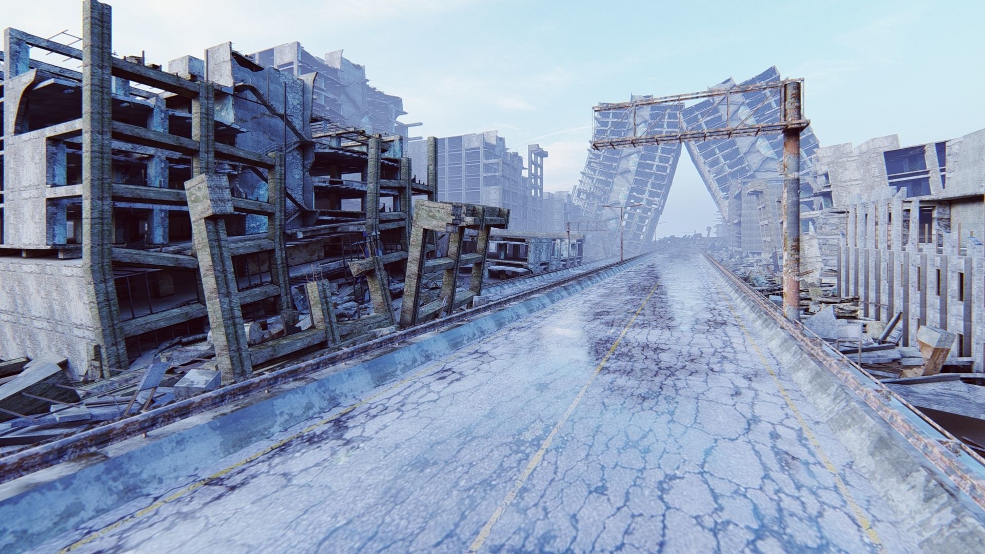 Ruined City Destroyed Cityscape 3D model_23