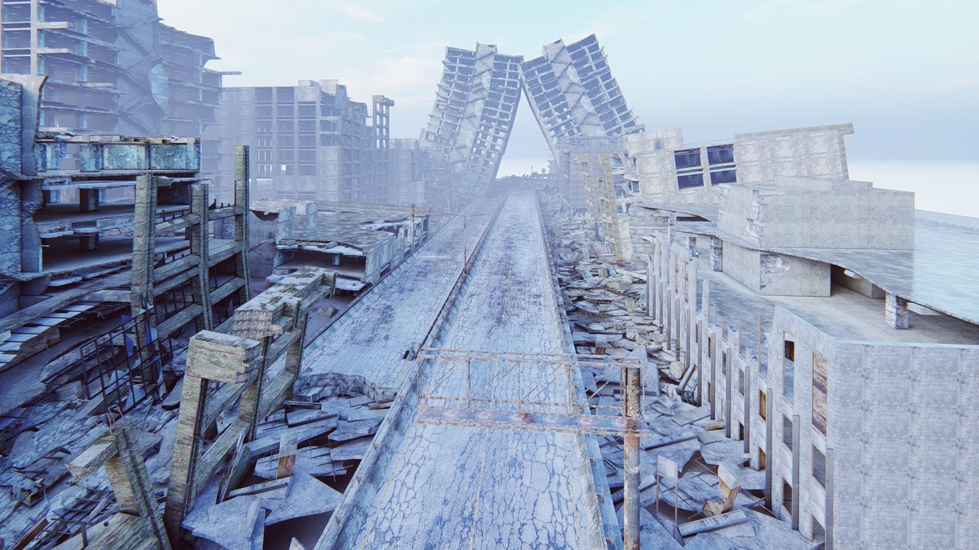 Ruined City Destroyed Cityscape 3D model_13