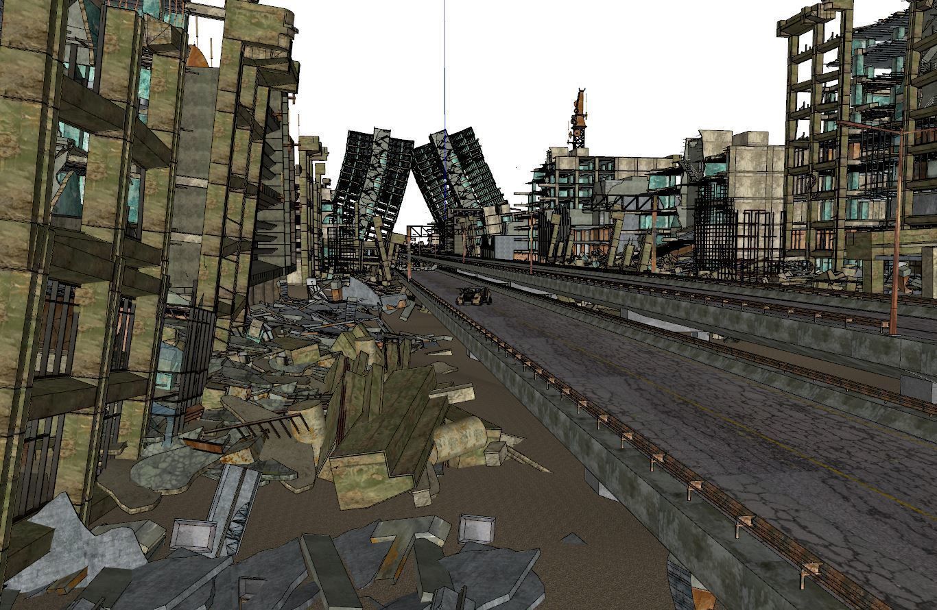 Ruined City Destroyed Cityscape 3D model_29