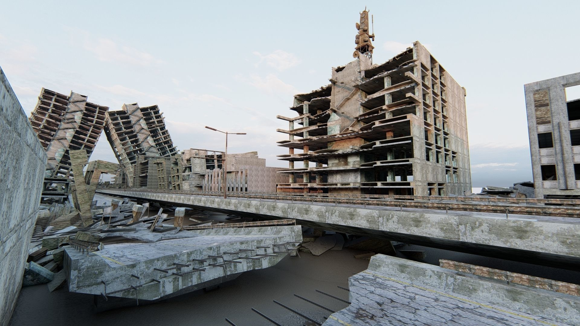 Ruined City Destroyed Cityscape 3D model_27