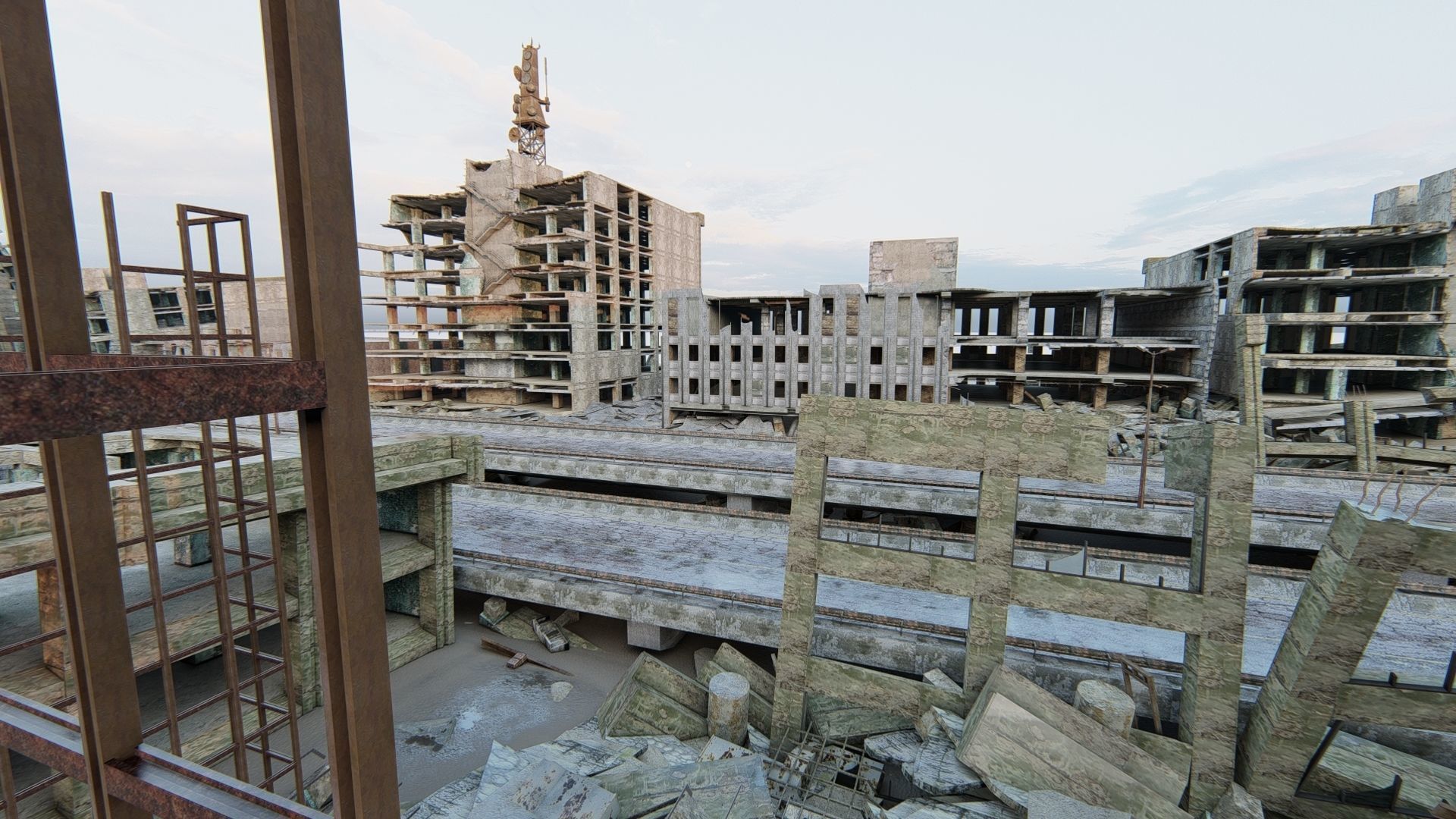 Ruined City Destroyed Cityscape 3D model_26