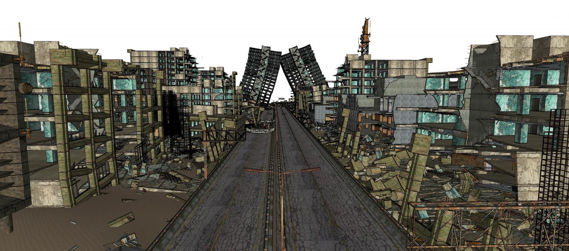 Ruined City Destroyed Cityscape 3D model_17