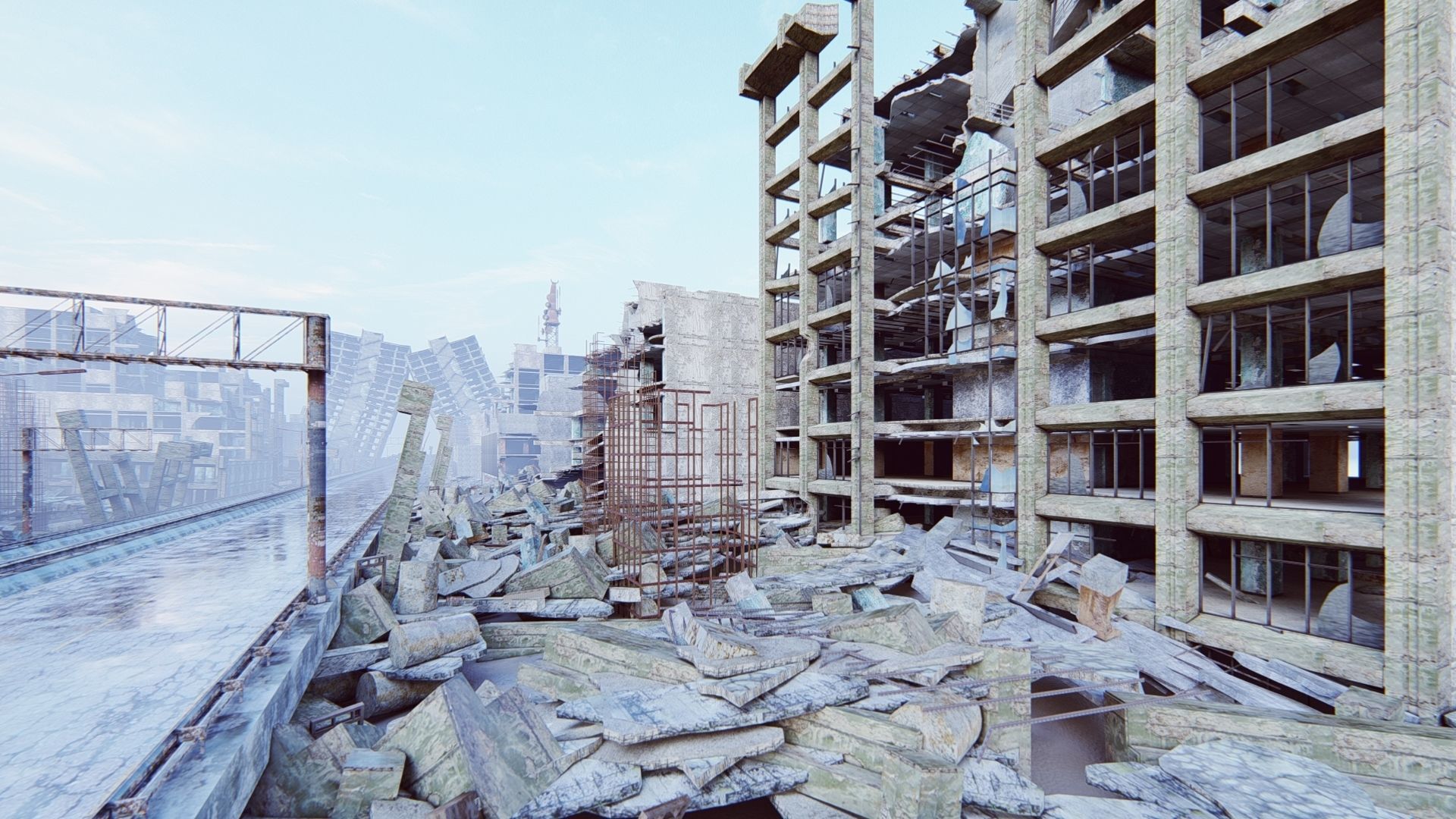 Ruined City Destroyed Cityscape 3D model_16