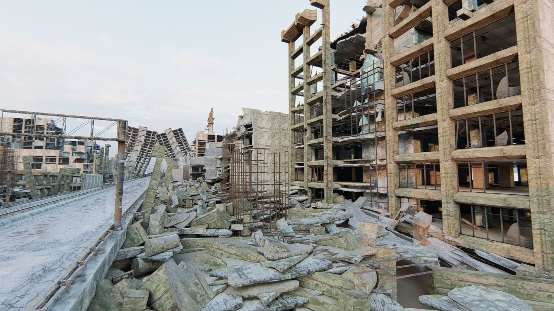 Ruined City Destroyed Cityscape 3D model_10