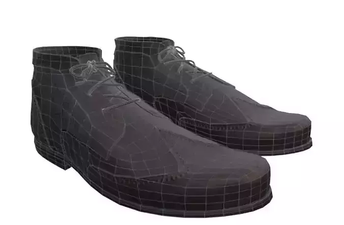 Low Poly 3D model Black Leather Shoes