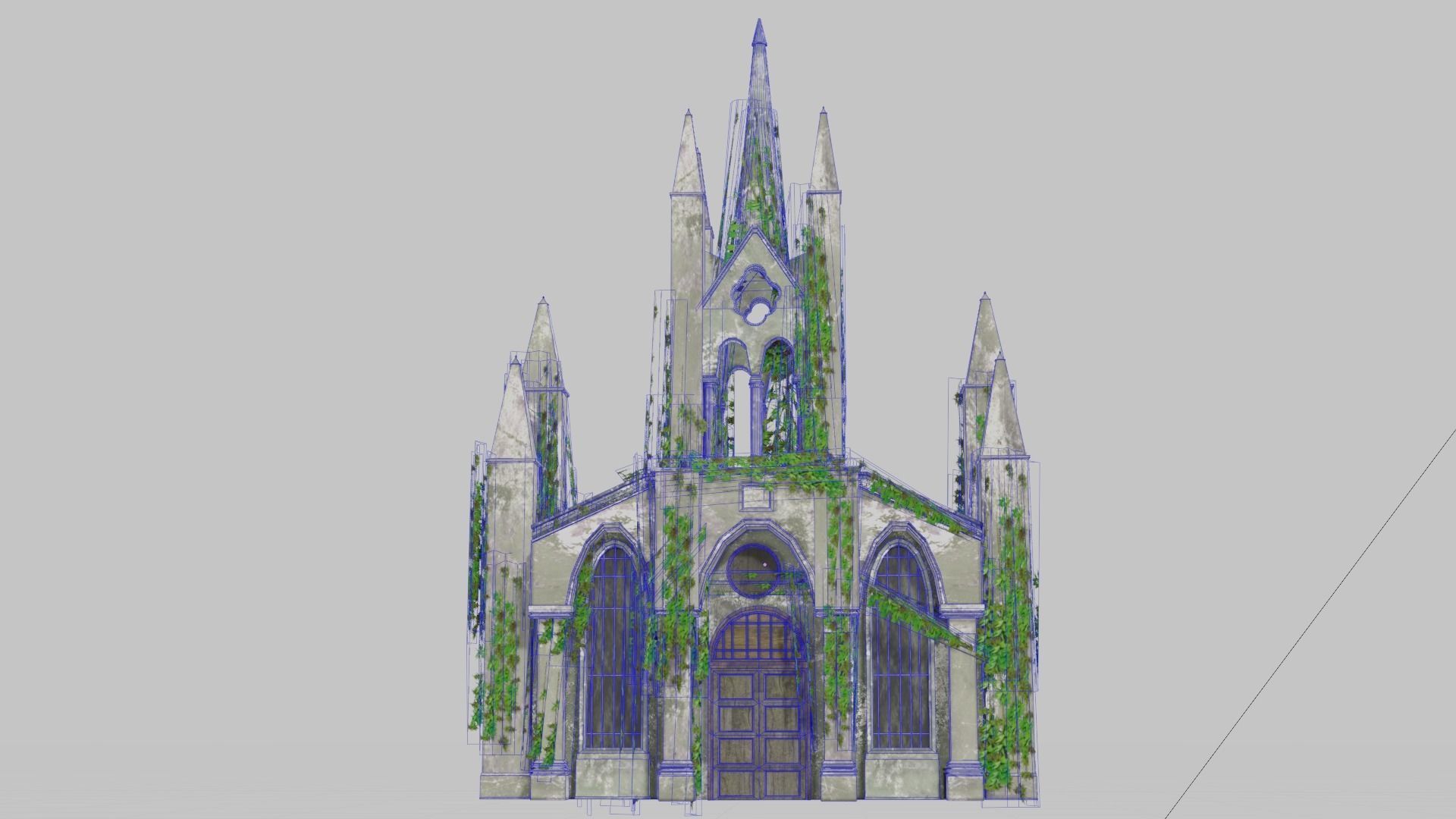 Cathedral church Abandoned old - realistic low poly Low-poly 3D model_2