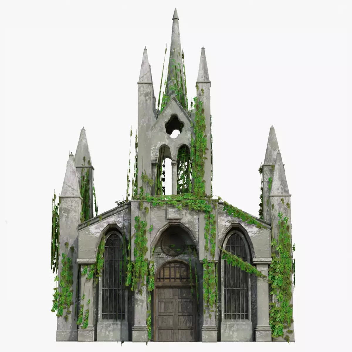 Cathedral church Abandoned old - realistic low poly Low-poly 3D model_0