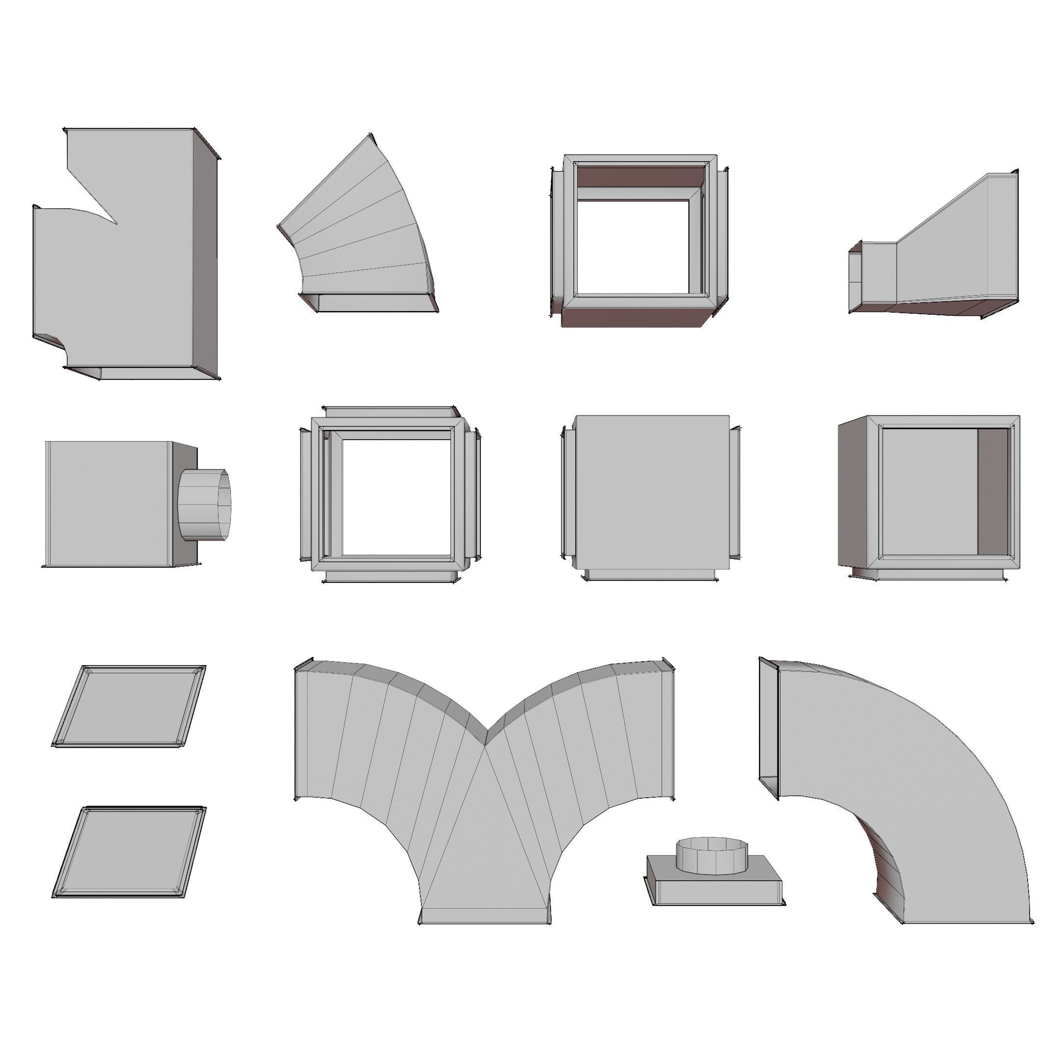 Square HVAC Ducting Pack Low-poly 3D model_9