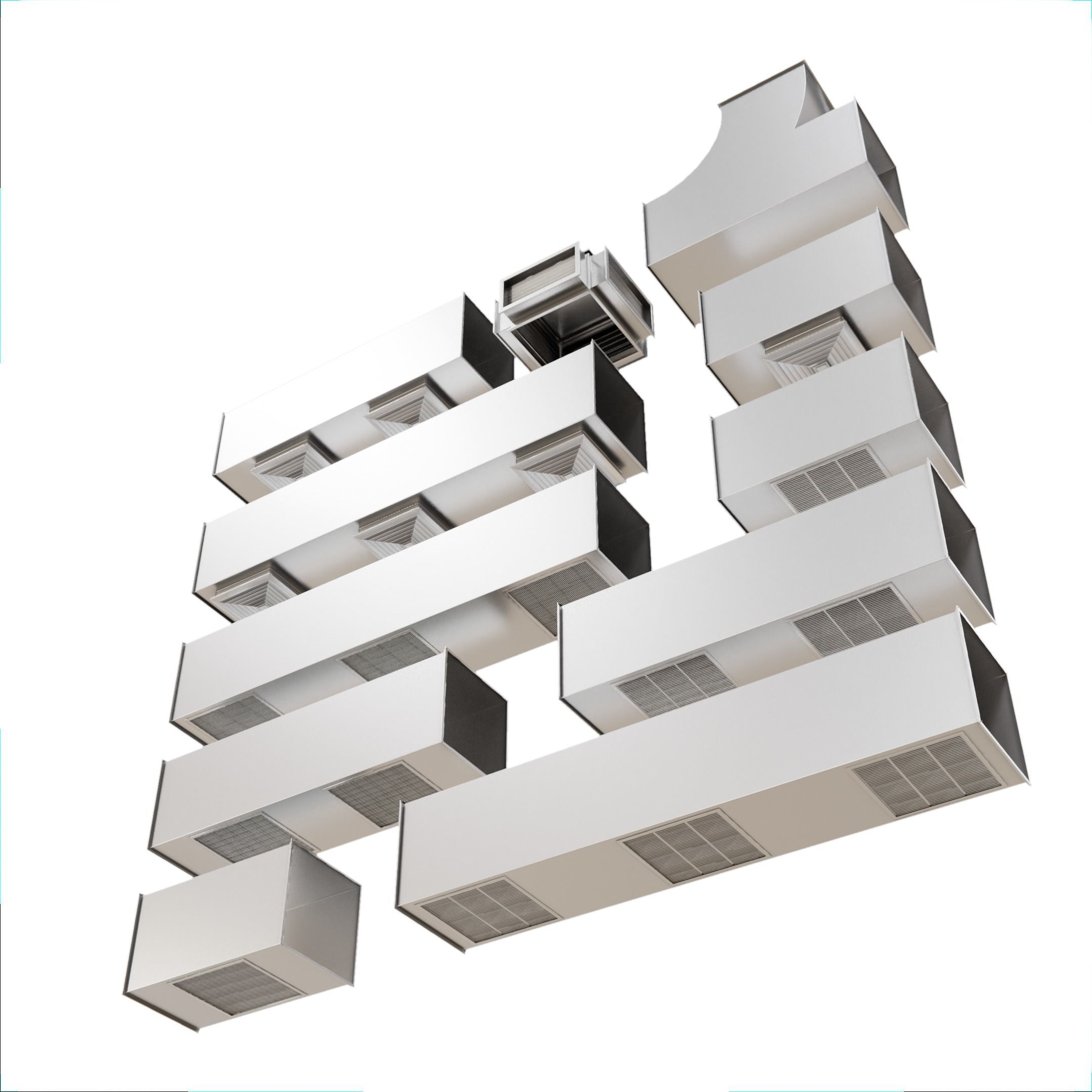 Square HVAC Ducting Pack Low-poly 3D model_18