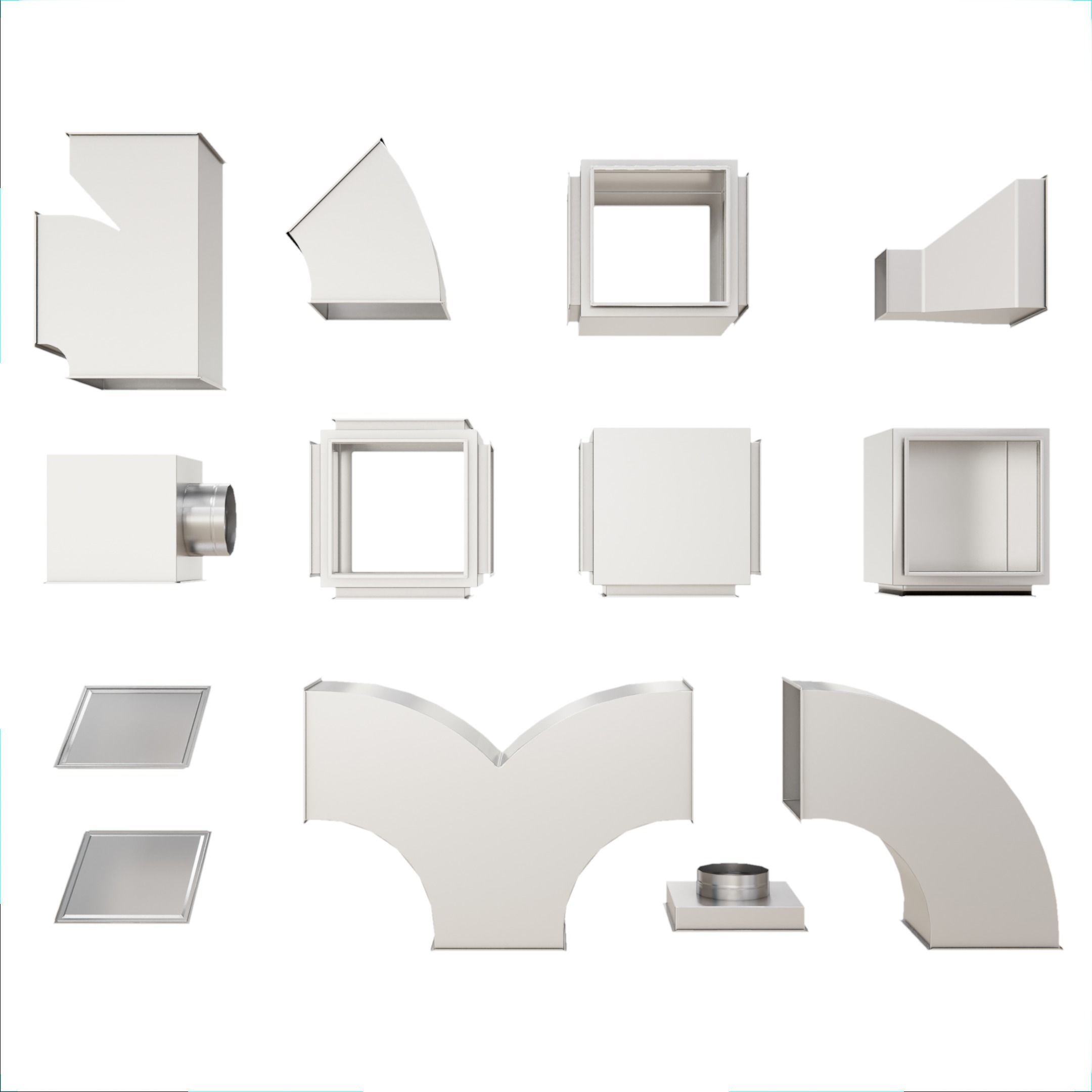 Square HVAC Ducting Pack Low-poly 3D model_8