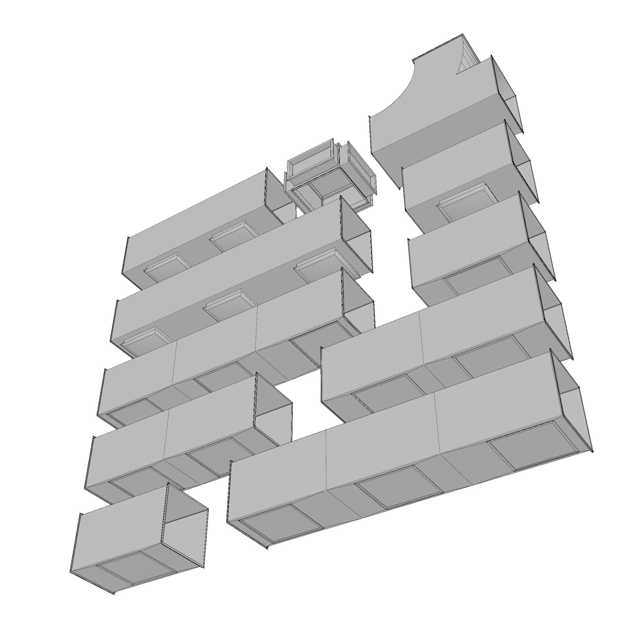 Square HVAC Ducting Pack Low-poly 3D model_19