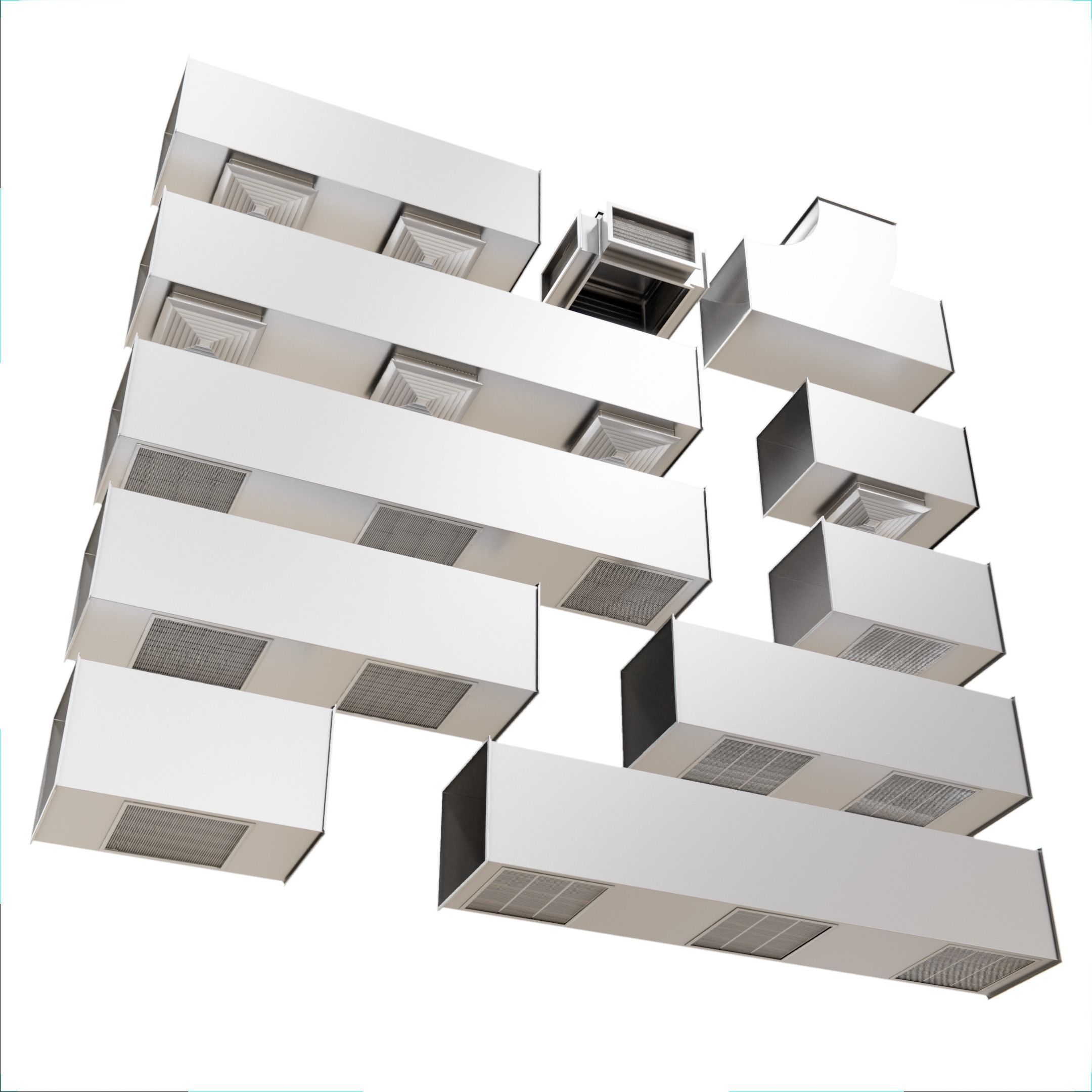 Square HVAC Ducting Pack Low-poly 3D model_16
