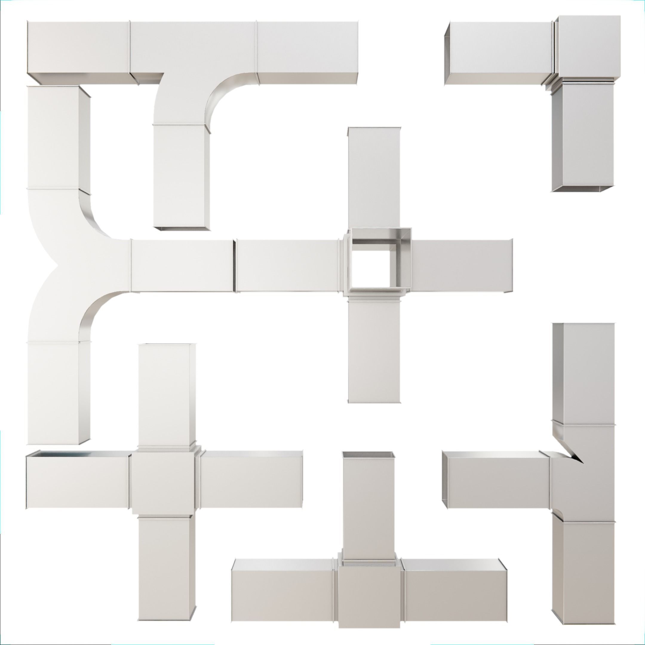 Square HVAC Ducting Pack Low-poly 3D model_20