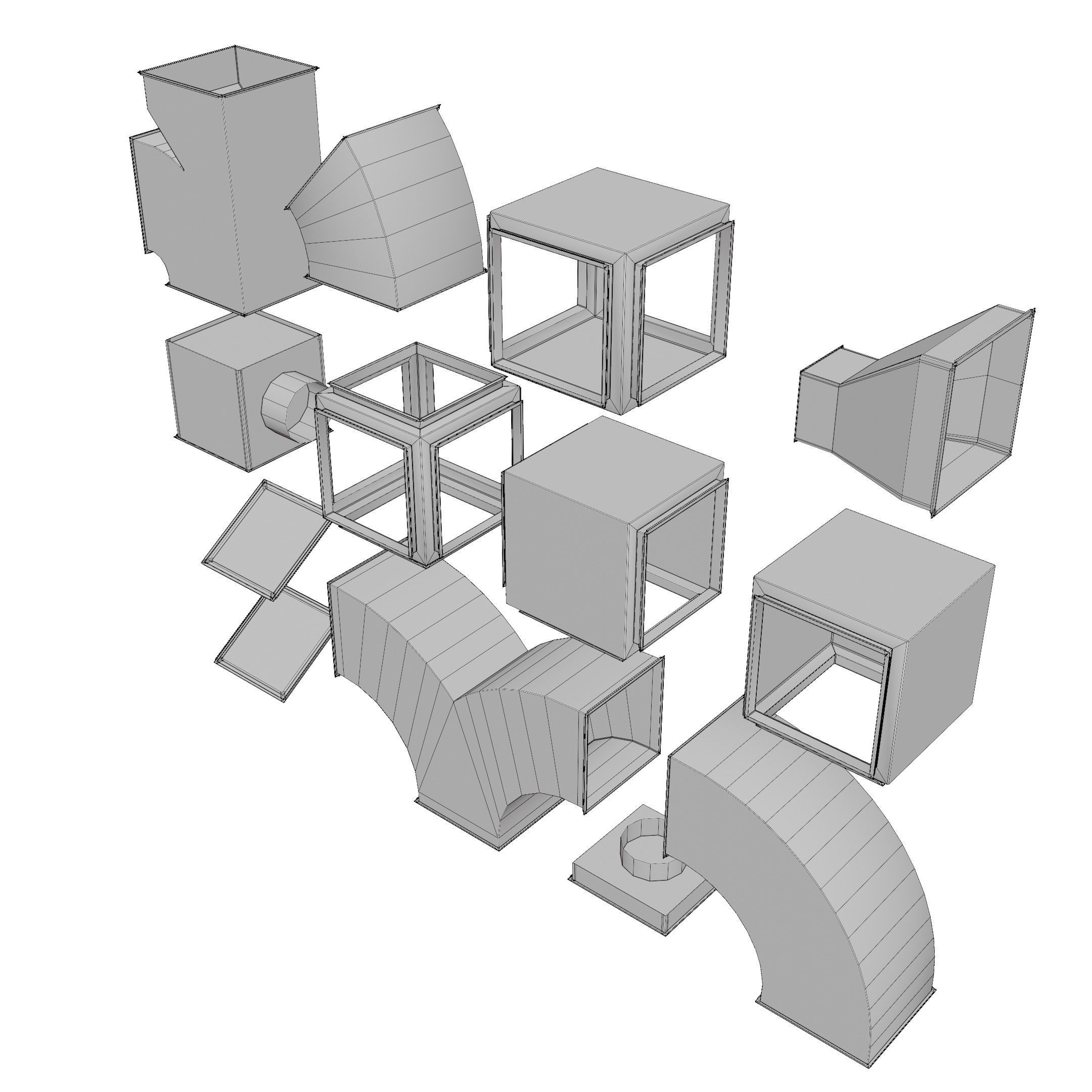 Square HVAC Ducting Pack Low-poly 3D model_11
