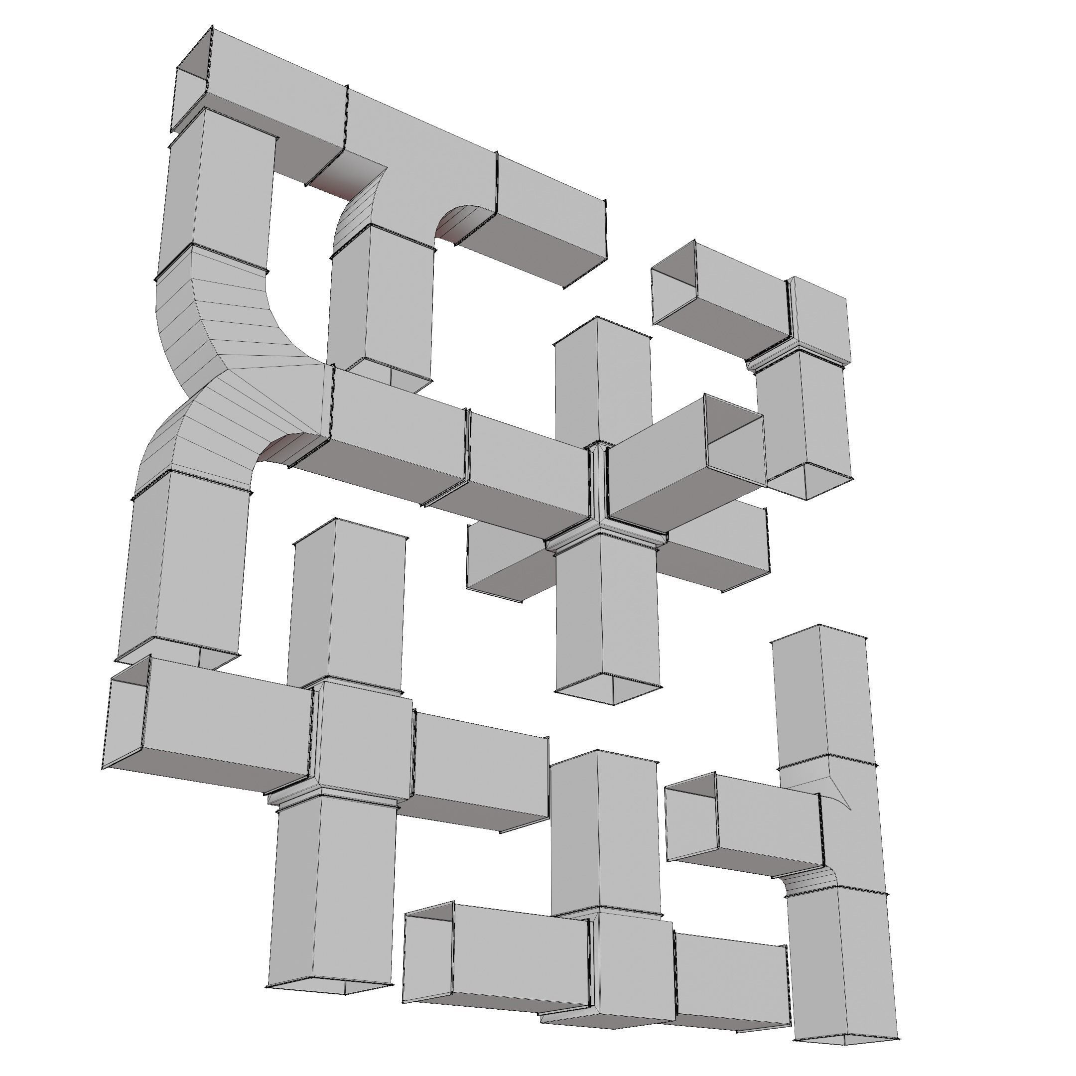 Square HVAC Ducting Pack Low-poly 3D model_25