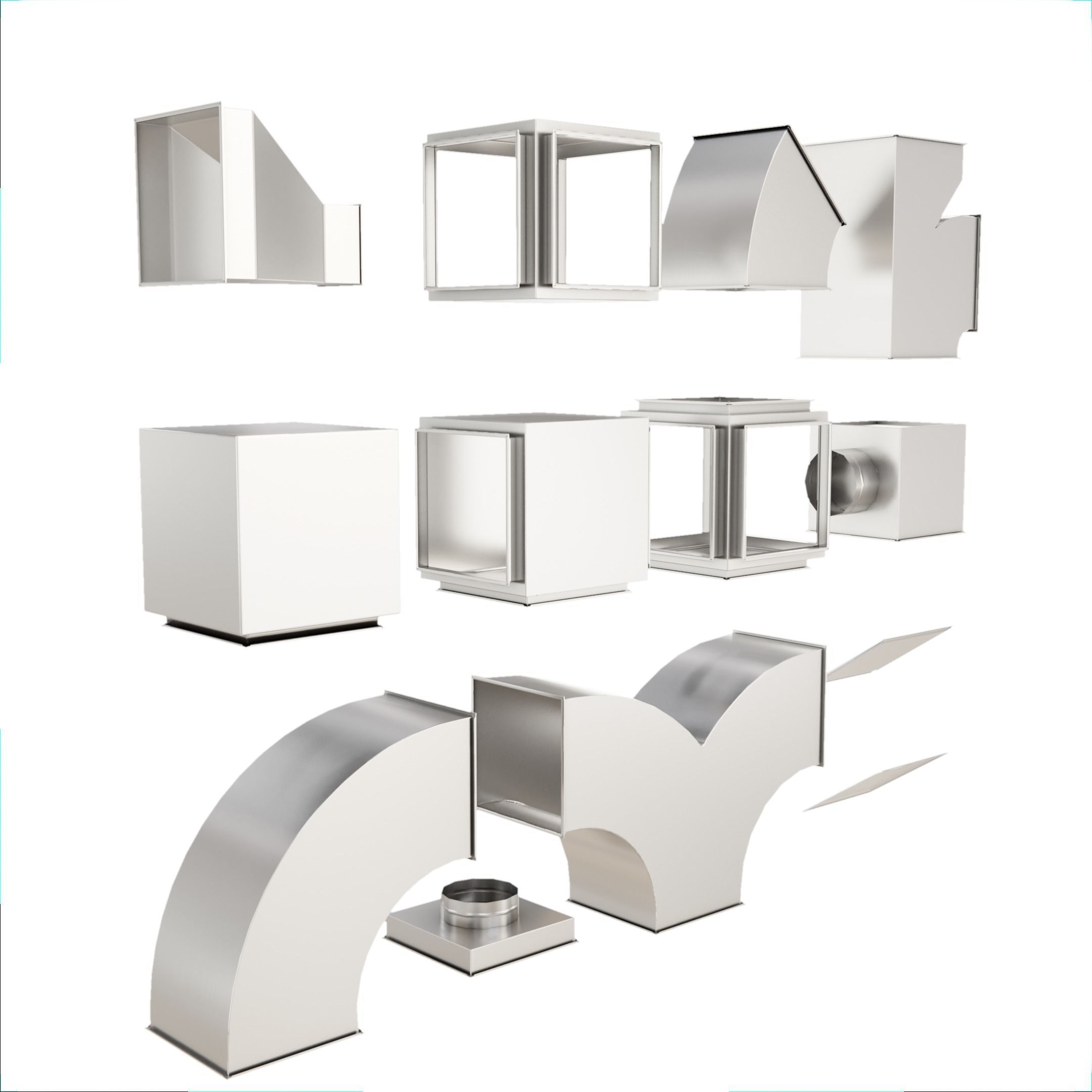 Square HVAC Ducting Pack Low-poly 3D model_12