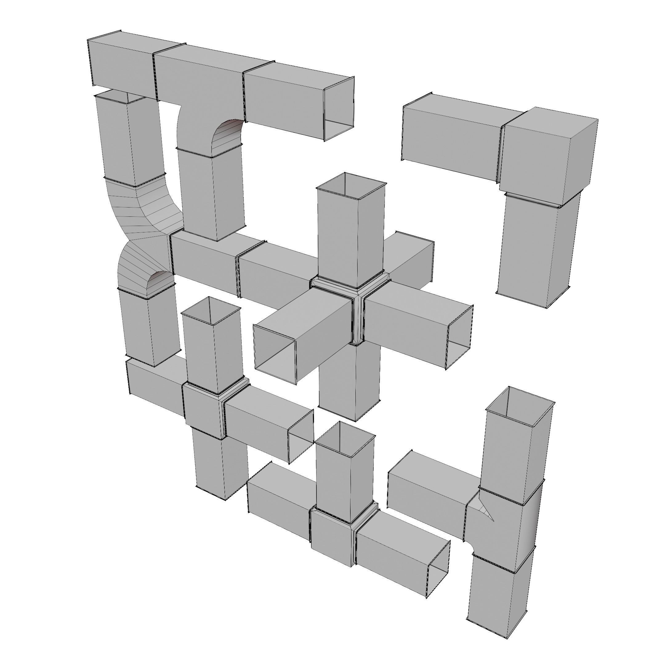 Square HVAC Ducting Pack Low-poly 3D model_23