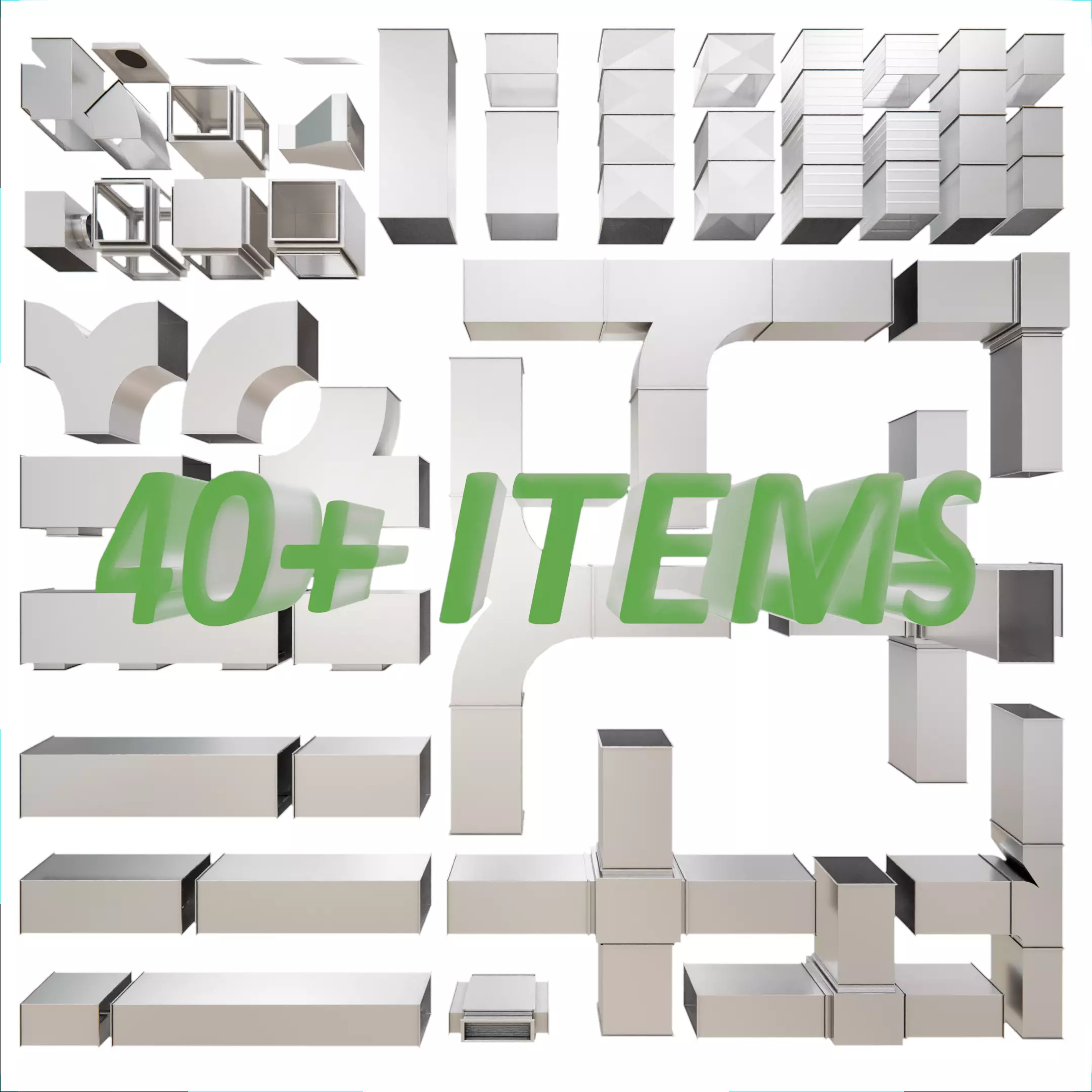 Square HVAC Ducting Pack Low-poly 3D model_0