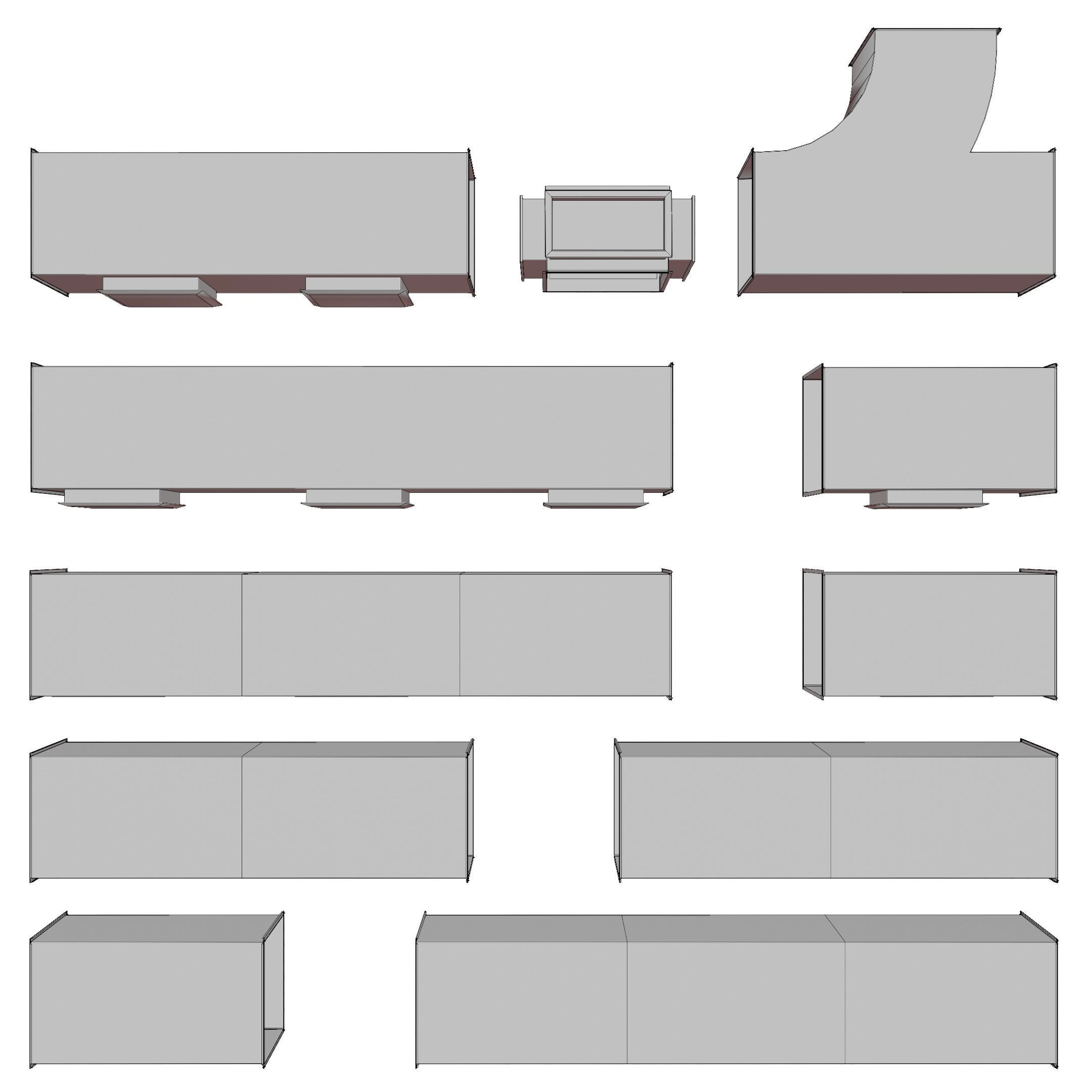 Square HVAC Ducting Pack Low-poly 3D model_15