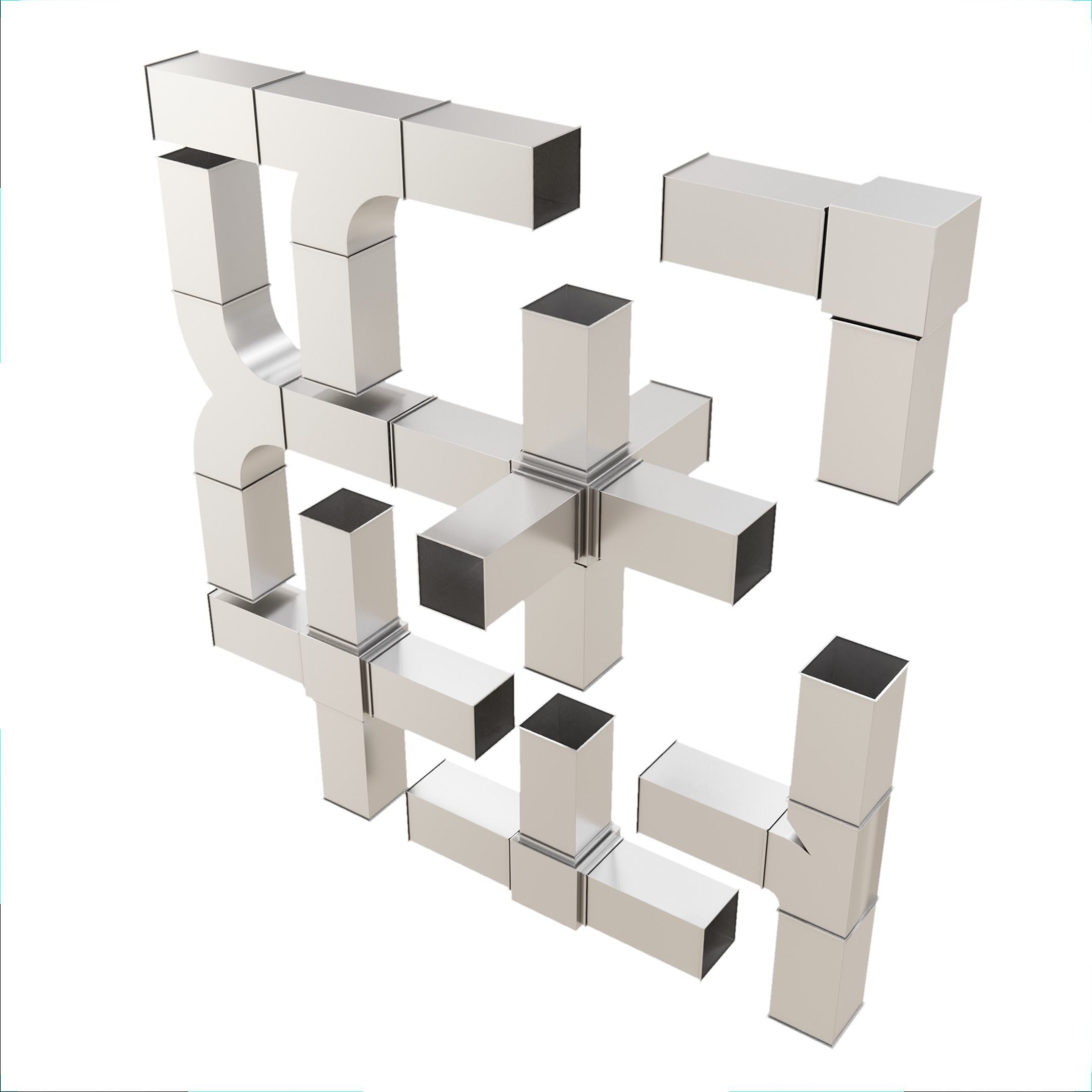 Square HVAC Ducting Pack Low-poly 3D model_22