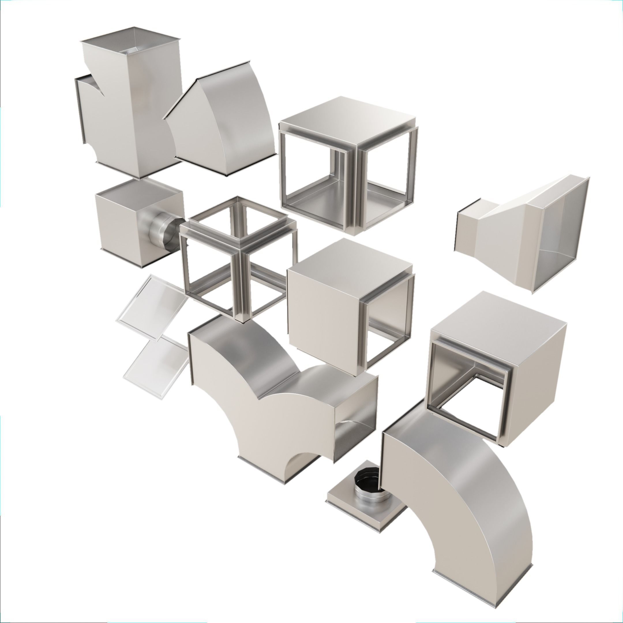 Square HVAC Ducting Pack Low-poly 3D model_10