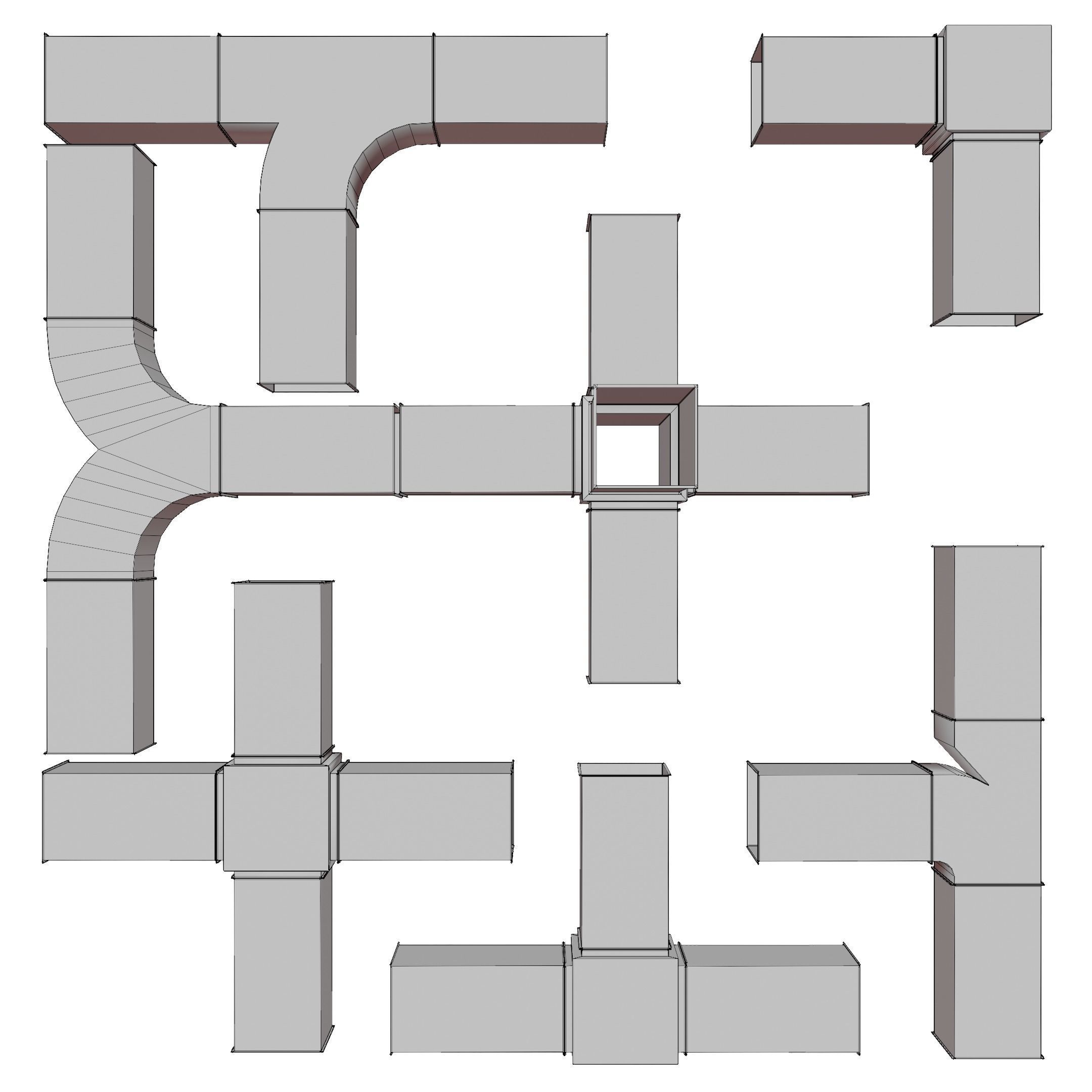 Square HVAC Ducting Pack Low-poly 3D model_21