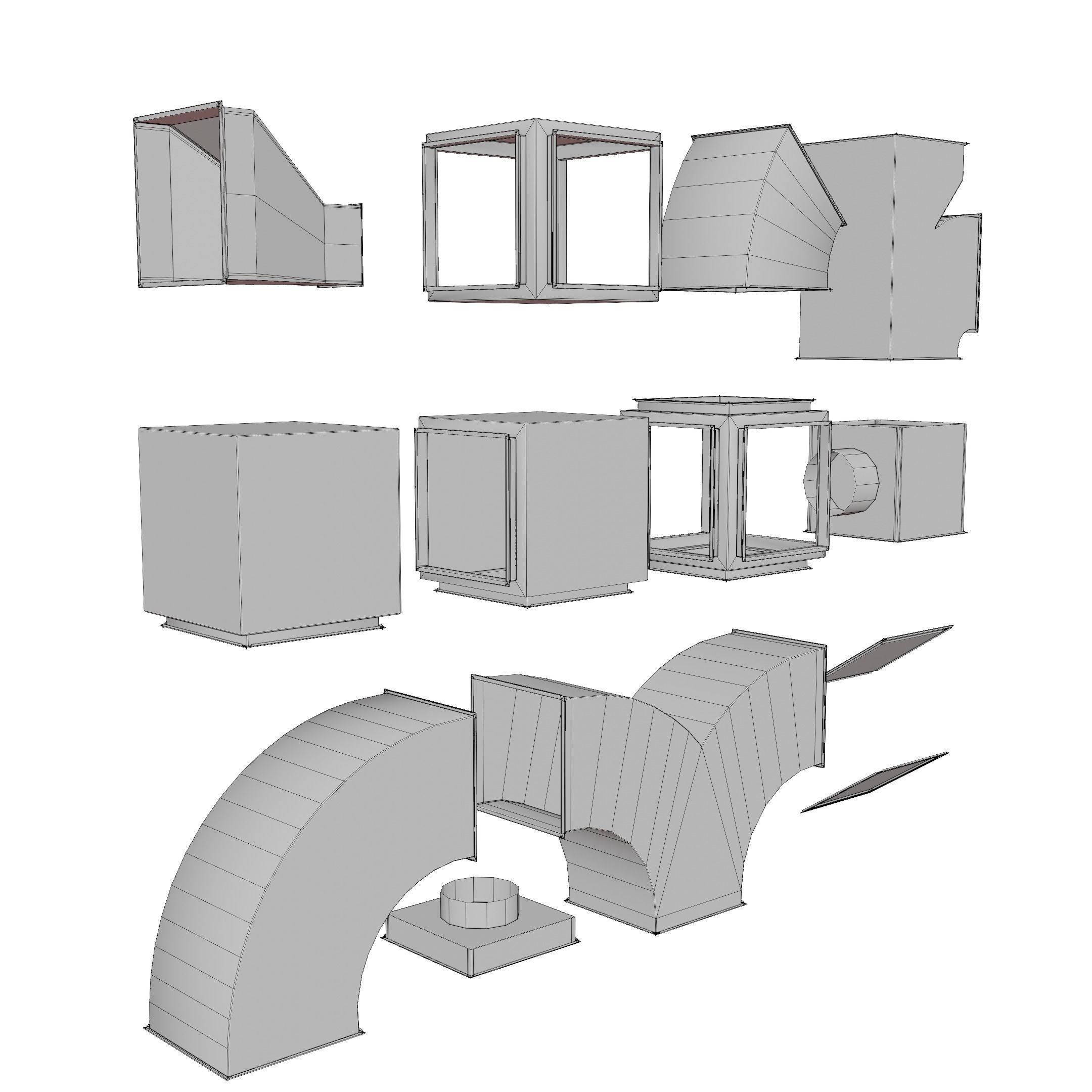Square HVAC Ducting Pack Low-poly 3D model_13