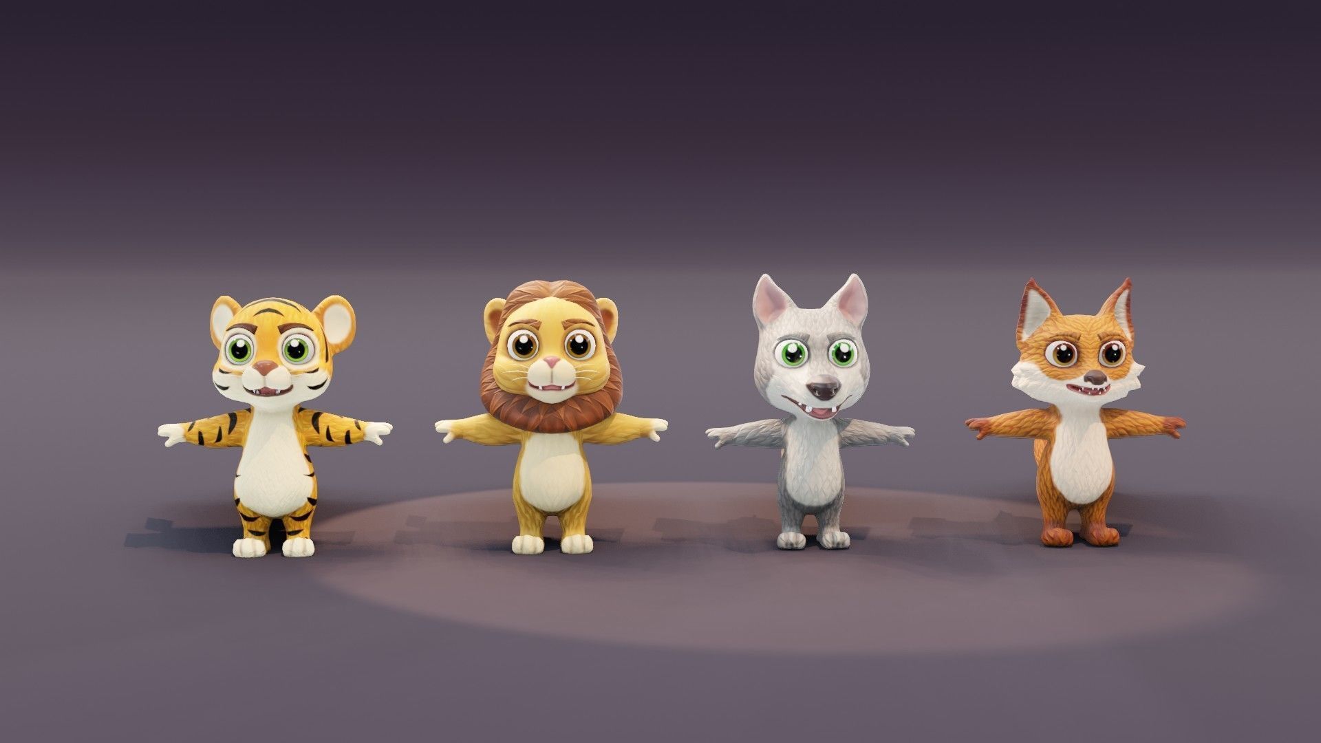 Tiger Lion Wolf Fox Pack 3D Model Low-poly 3D model_5