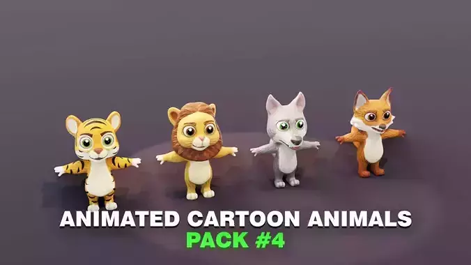 Tiger Lion Wolf Fox Pack 3D Model Low-poly 3D model