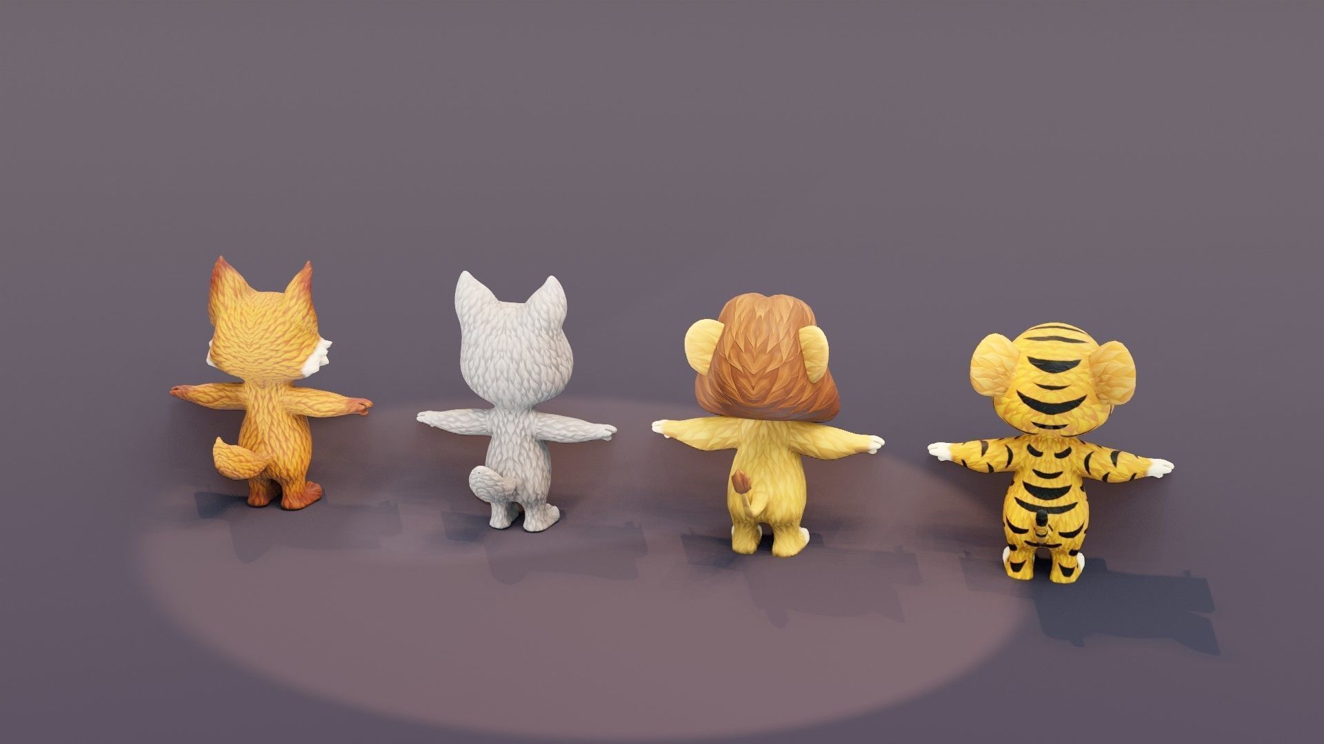 Tiger Lion Wolf Fox Pack 3D Model Low-poly 3D model_6