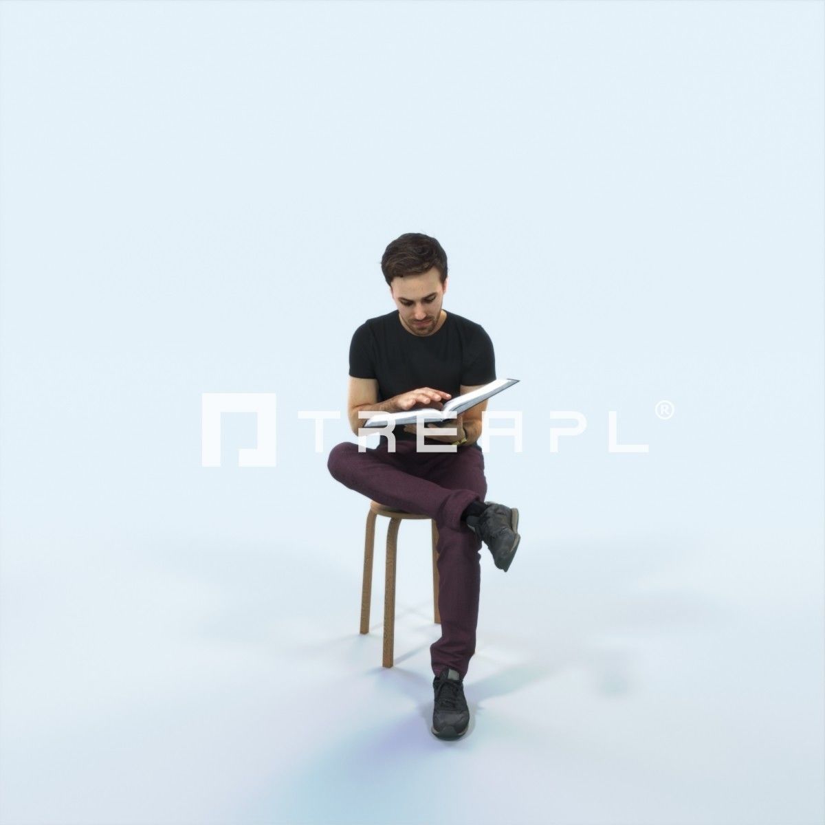 Flow 13J Reading a Book Sitting Casual Man Student Low-poly 3D model_1