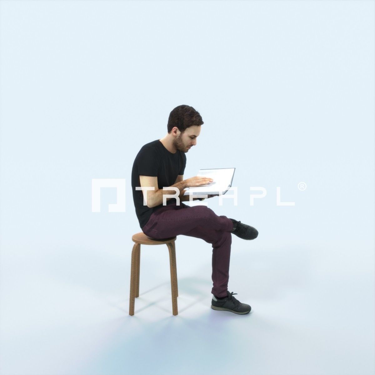 Flow 13J Reading a Book Sitting Casual Man Student Low-poly 3D model_2