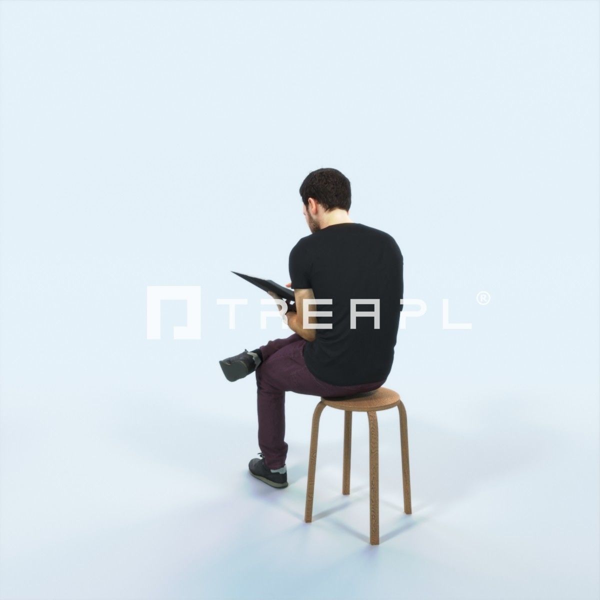 Flow 13J Reading a Book Sitting Casual Man Student Low-poly 3D model_4