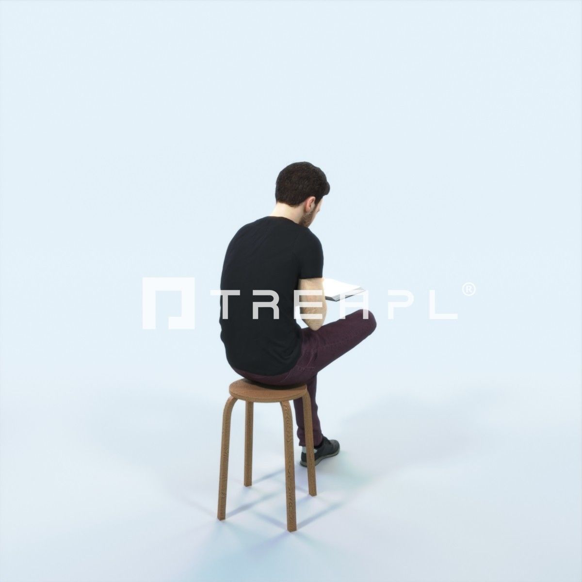 Flow 13J Reading a Book Sitting Casual Man Student Low-poly 3D model_3