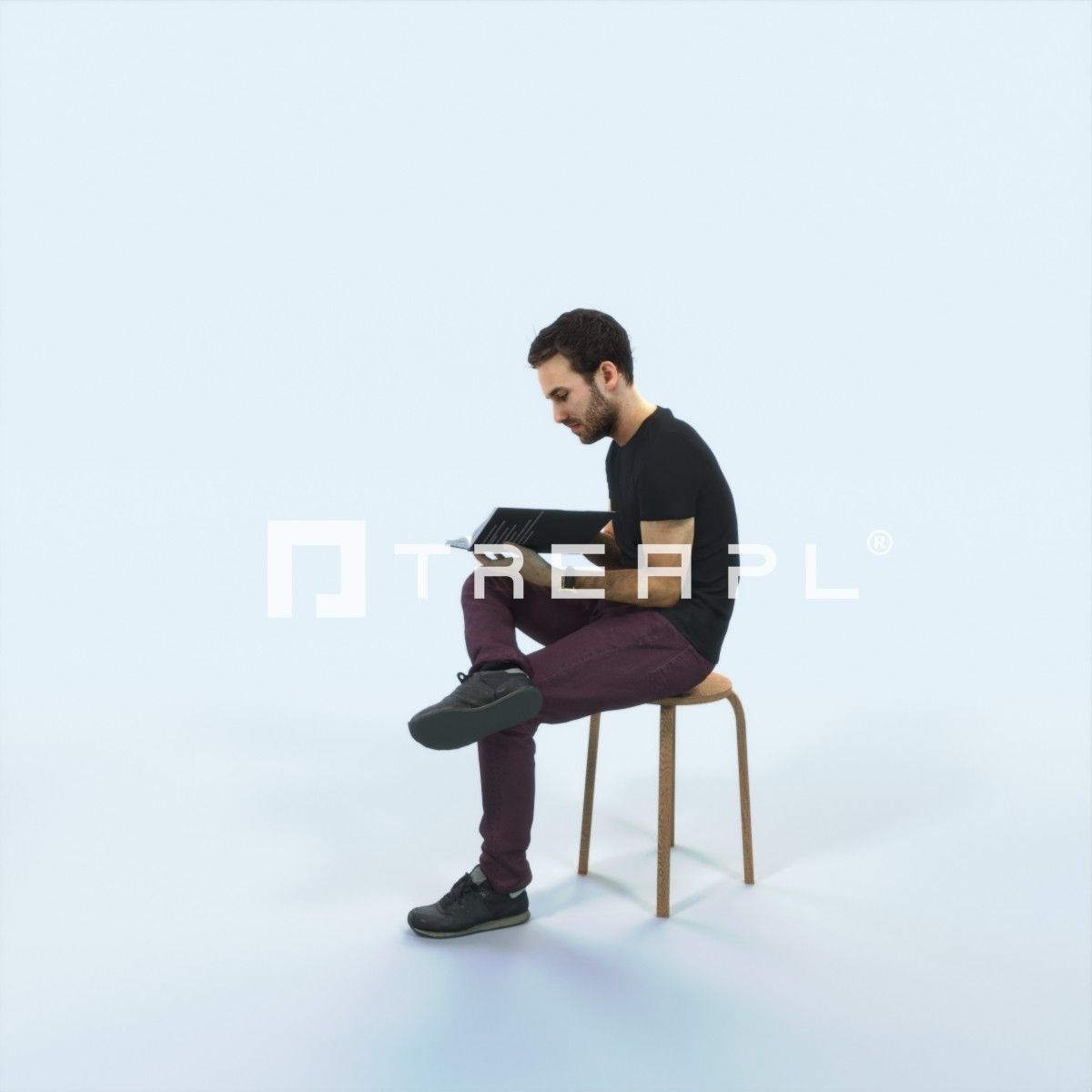 Flow 13J Reading a Book Sitting Casual Man Student Low-poly 3D model_5