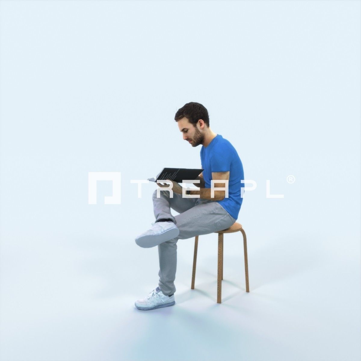 Flow 13G Reading a Book Sitting Casual Man Student Low-poly 3D model_5