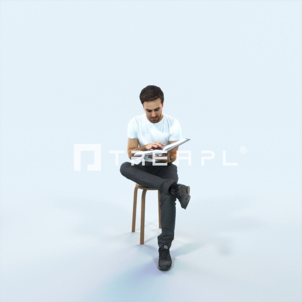 Flow 13D Reading a Book Sitting Casual Man Student Low-poly 3D model_1