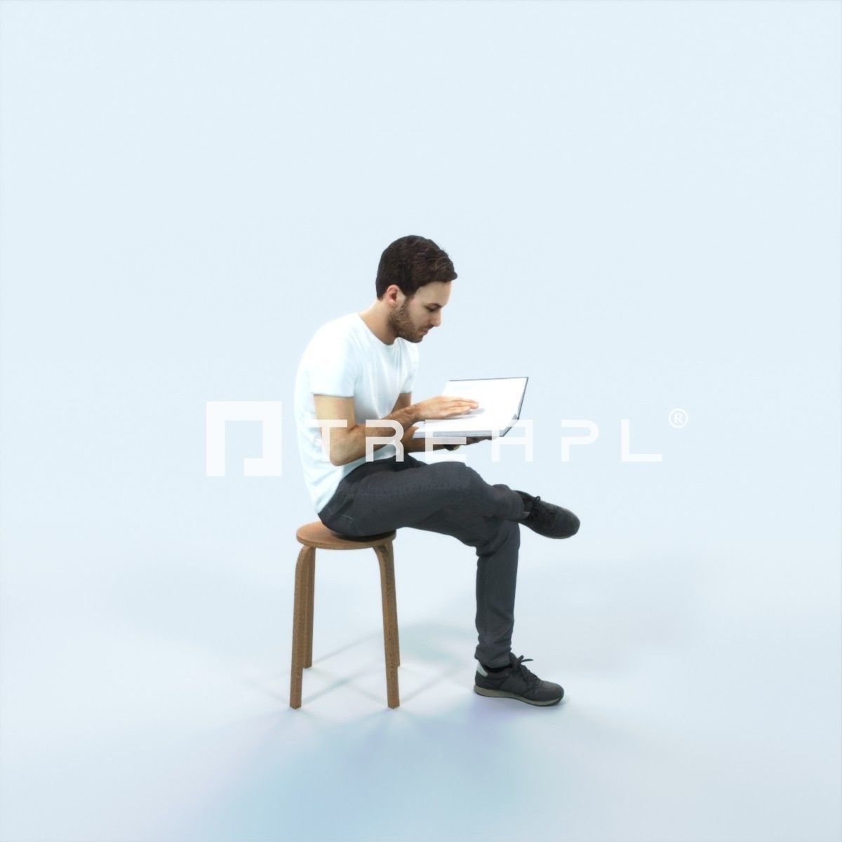 Flow 13D Reading a Book Sitting Casual Man Student Low-poly 3D model_2