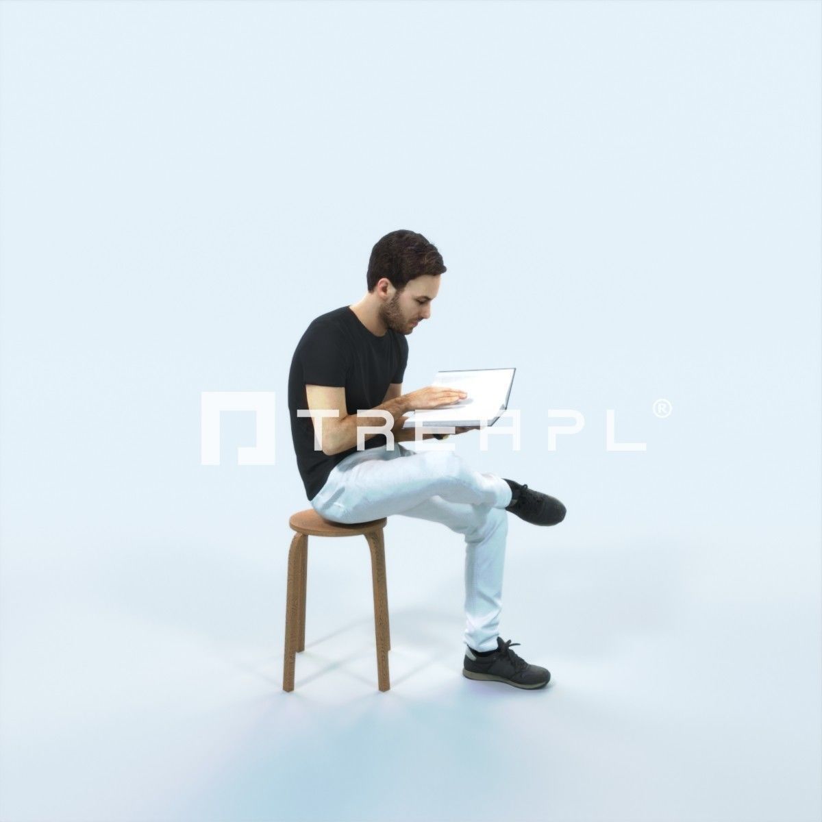 Flow 13C Reading a Book Sitting Casual Man Student Low-poly 3D model_2