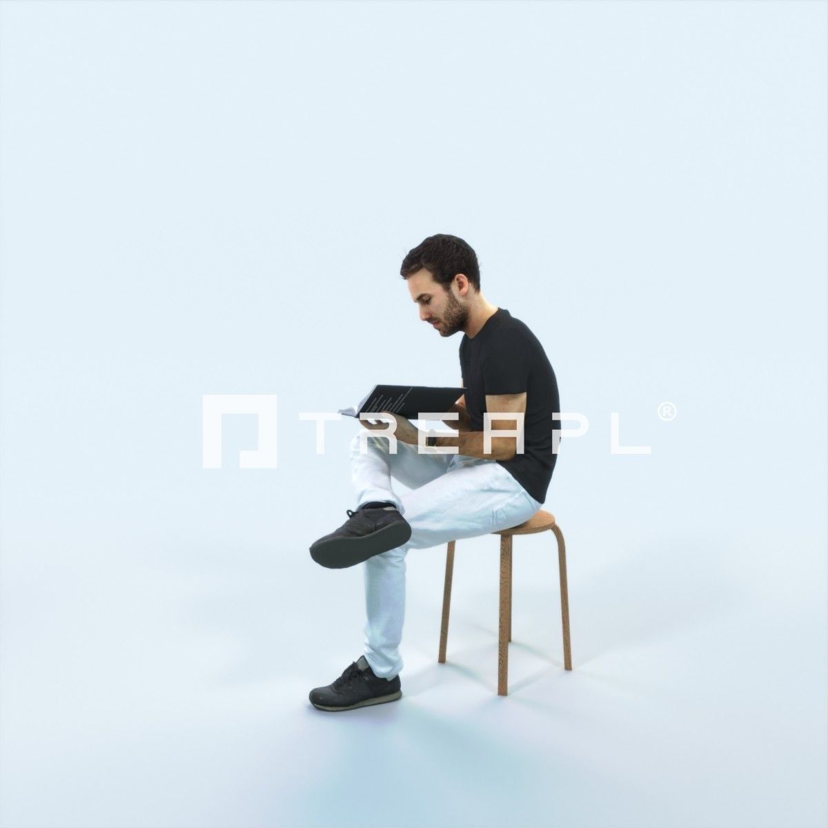 Flow 13C Reading a Book Sitting Casual Man Student Low-poly 3D model_5