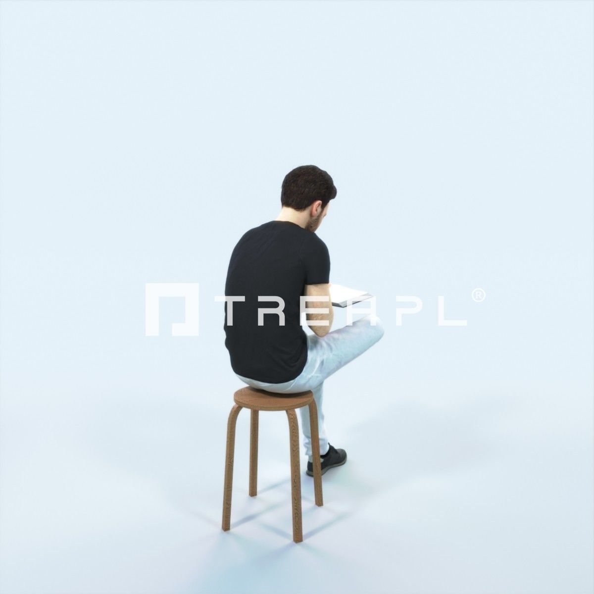 Flow 13C Reading a Book Sitting Casual Man Student Low-poly 3D model_3