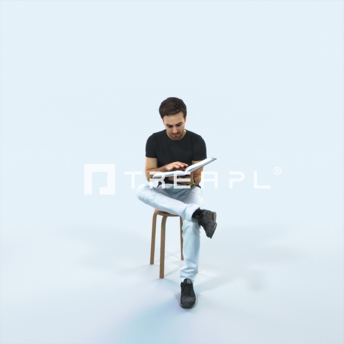 Flow 13C Reading a Book Sitting Casual Man Student Low-poly 3D model_1