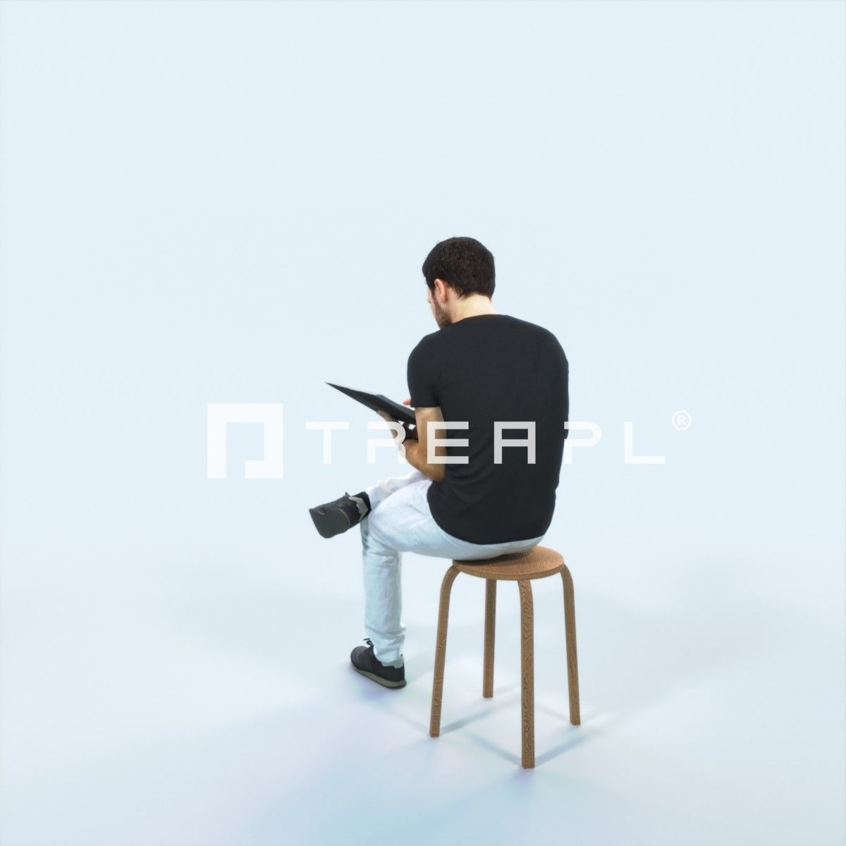 Flow 13C Reading a Book Sitting Casual Man Student Low-poly 3D model_4