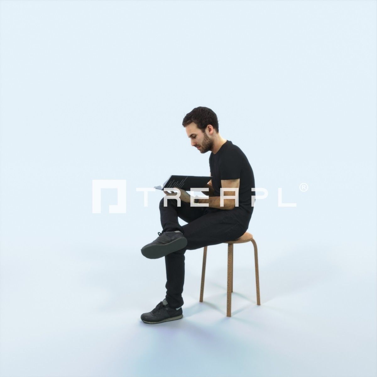 Flow 13B Reading a Book Sitting Casual Man Student Low-poly 3D model_5